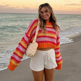 fall outfits 2024 Autumn and Winter New Striped Sweater Sweater round Neck Long Sleeve Loose Casual Pullover Sweater Top